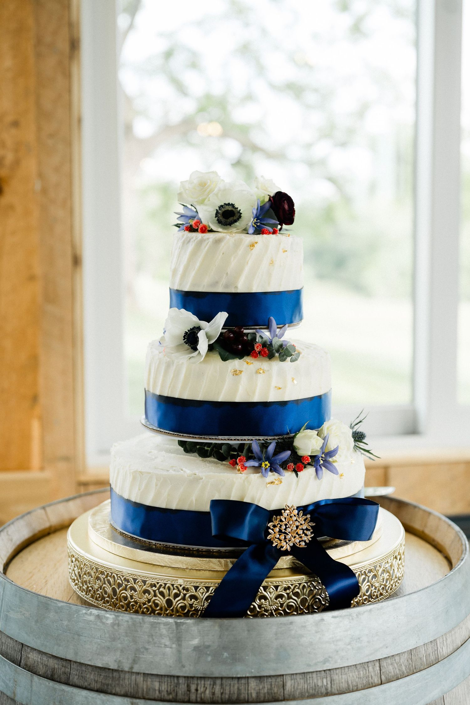 Wedding cake designed and made by the brides mother- Old Farm Winery at Hartland.