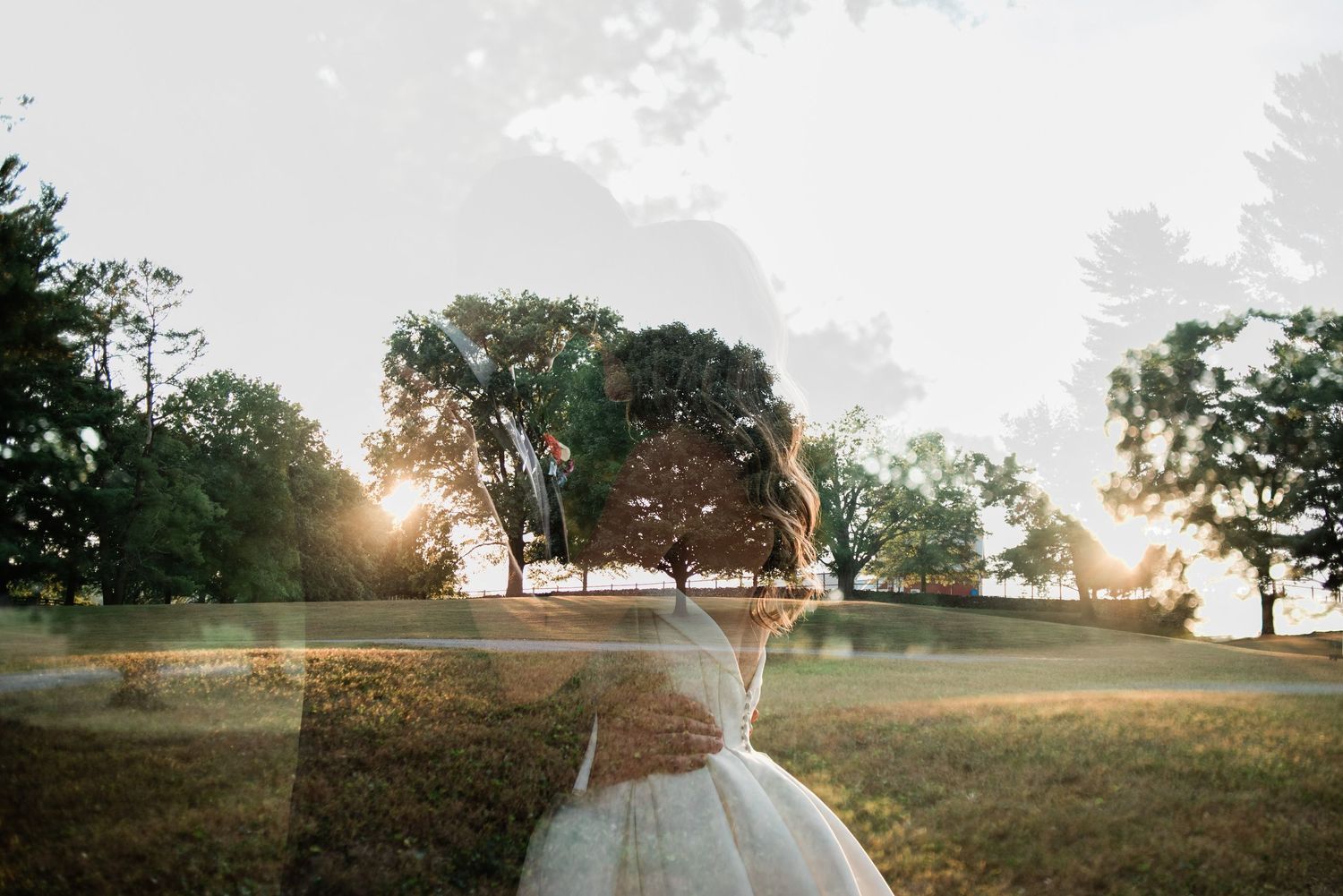 Double exposure image of a couple at Airlie- Warrenton, Virginia wedding venue