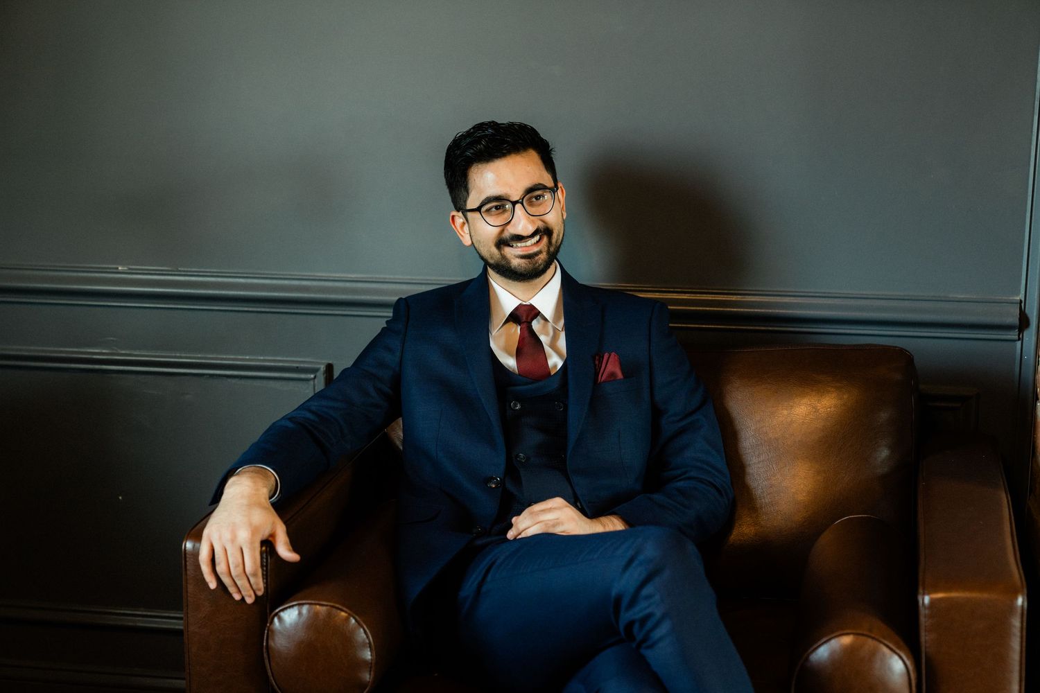The groom enjoying a moment after getting dressed- Aldie, Virginia