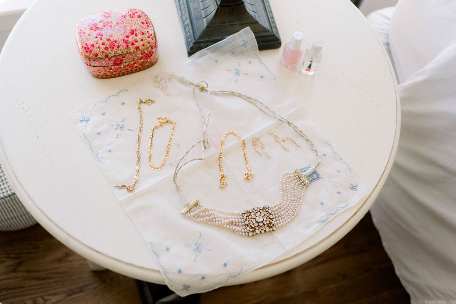 The bride's jewelry from India.