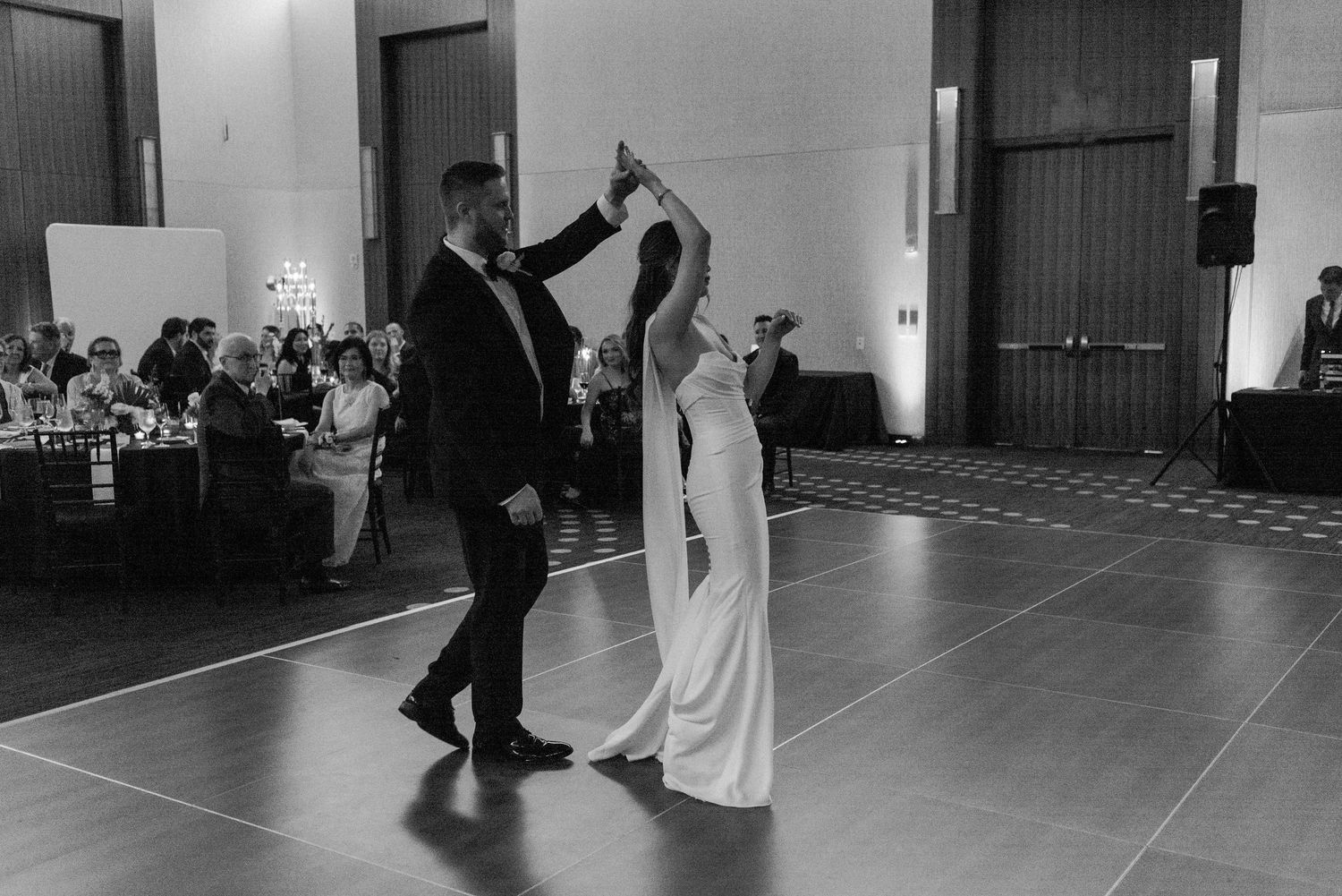 Bride and groom dancing inside one of the Hyatt Regency ballrooms