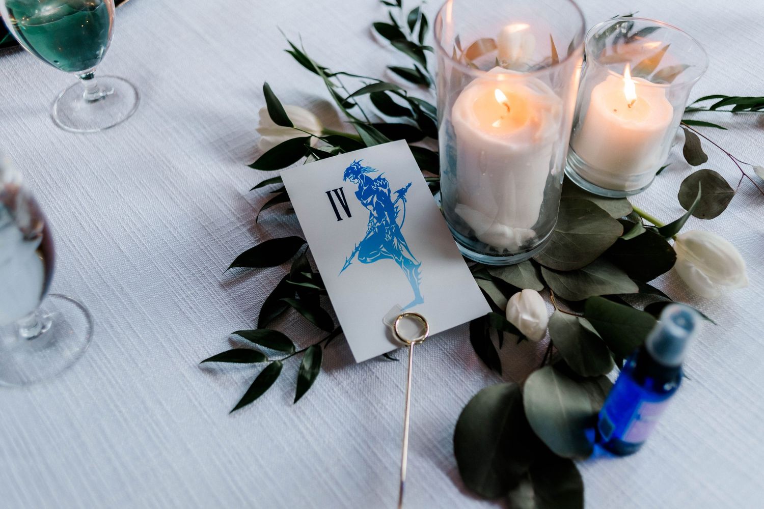 Candles on table tops, Great Marsh Estate wedding reception