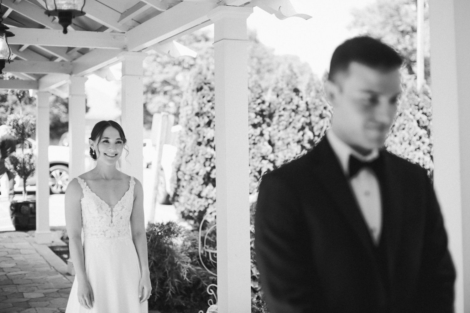Bride and grooms first look at Cedar Knoll in Alexandria, Virginia