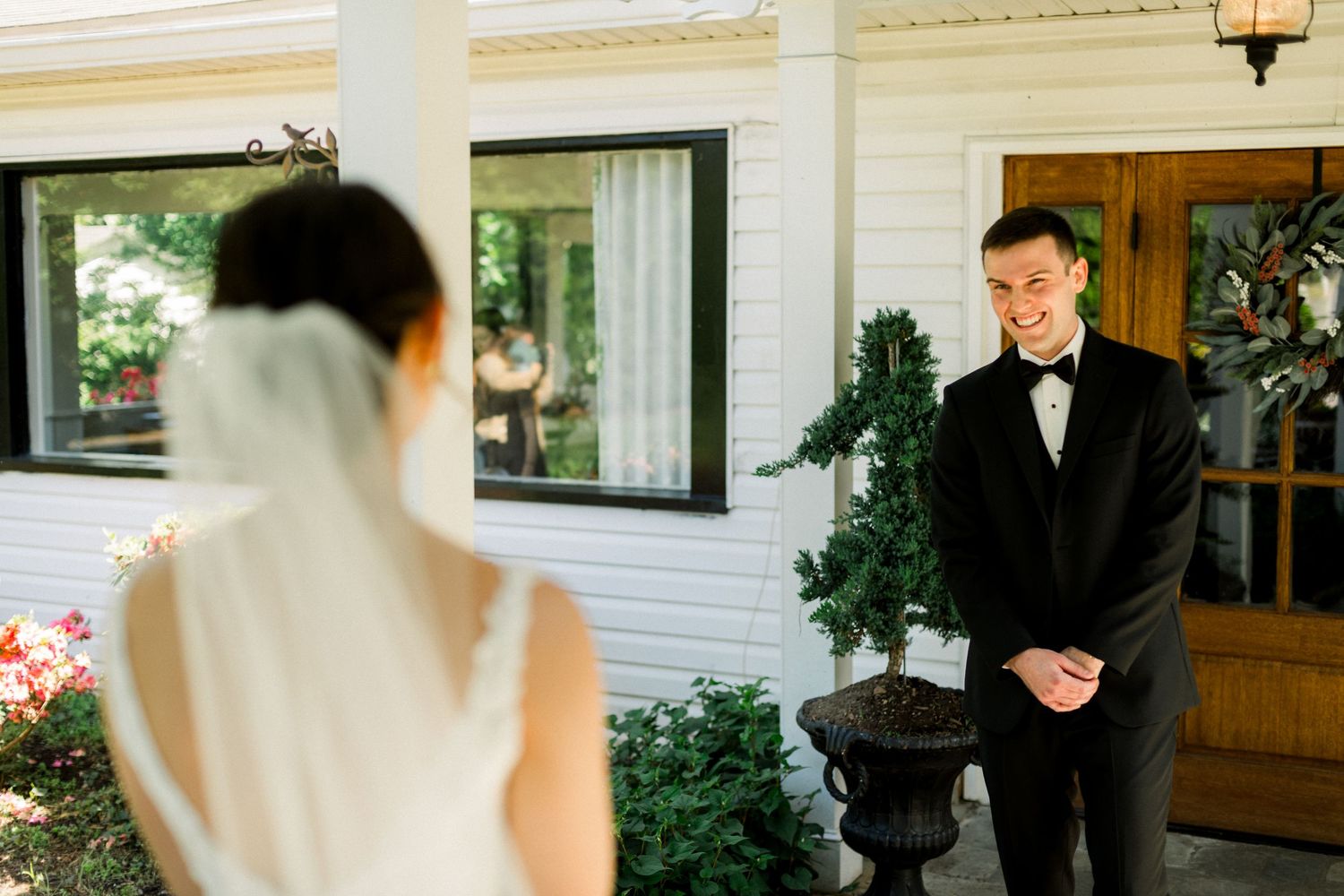 First look between bride and groom at Cedar Knoll, Alexandria