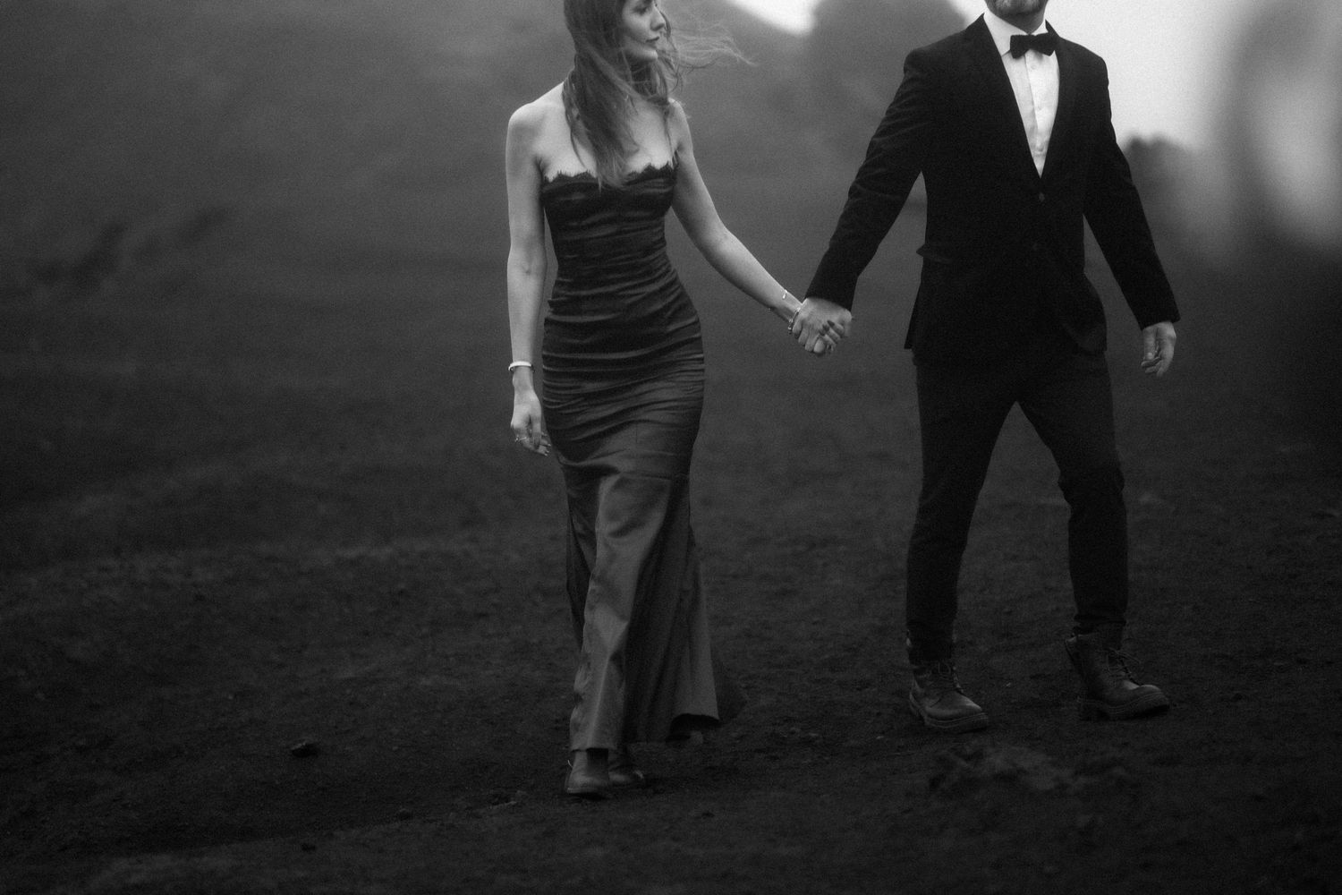 Iceland destination wedding. A black and white collage of wedding photos showing couples dancing together at a reception.