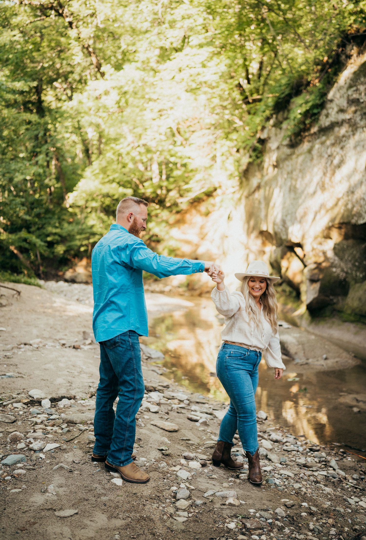dancing engagement photos at The Ledges Park in Ames Iowa