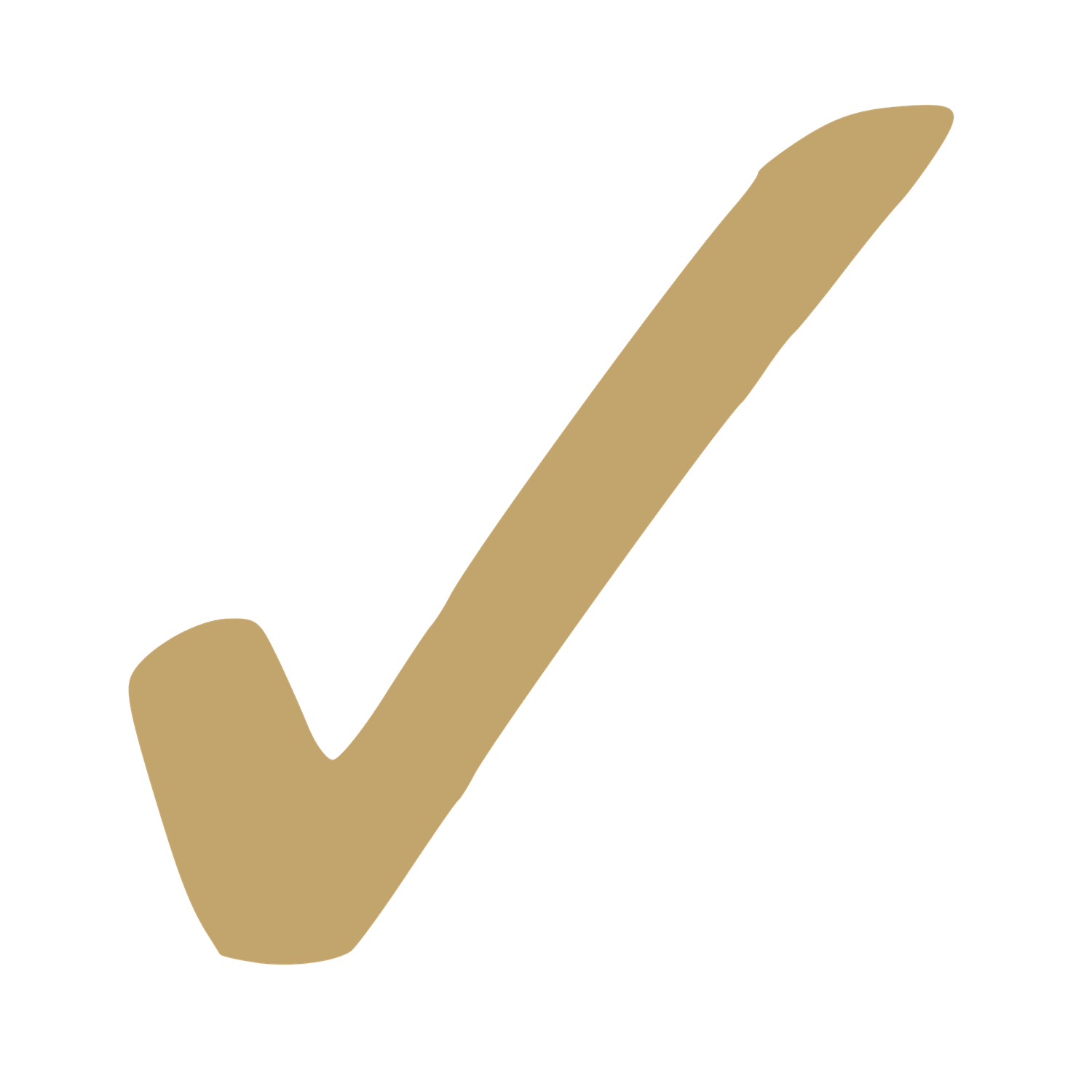 Gold checkmark tick icon on white background indicating approval or completion.
