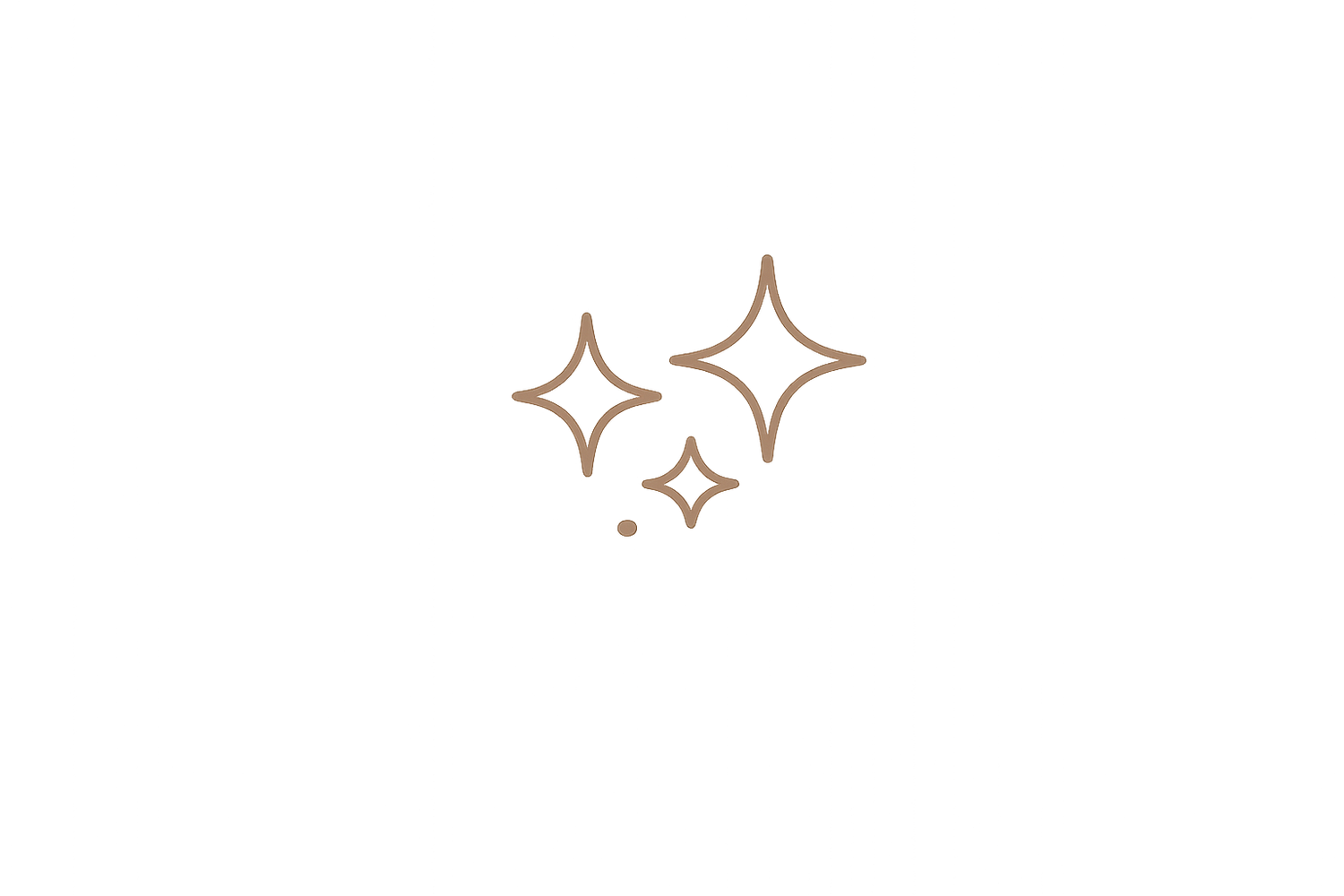Elegant sparkle stars icon in minimalist line art style with gold-brown tones on white background.