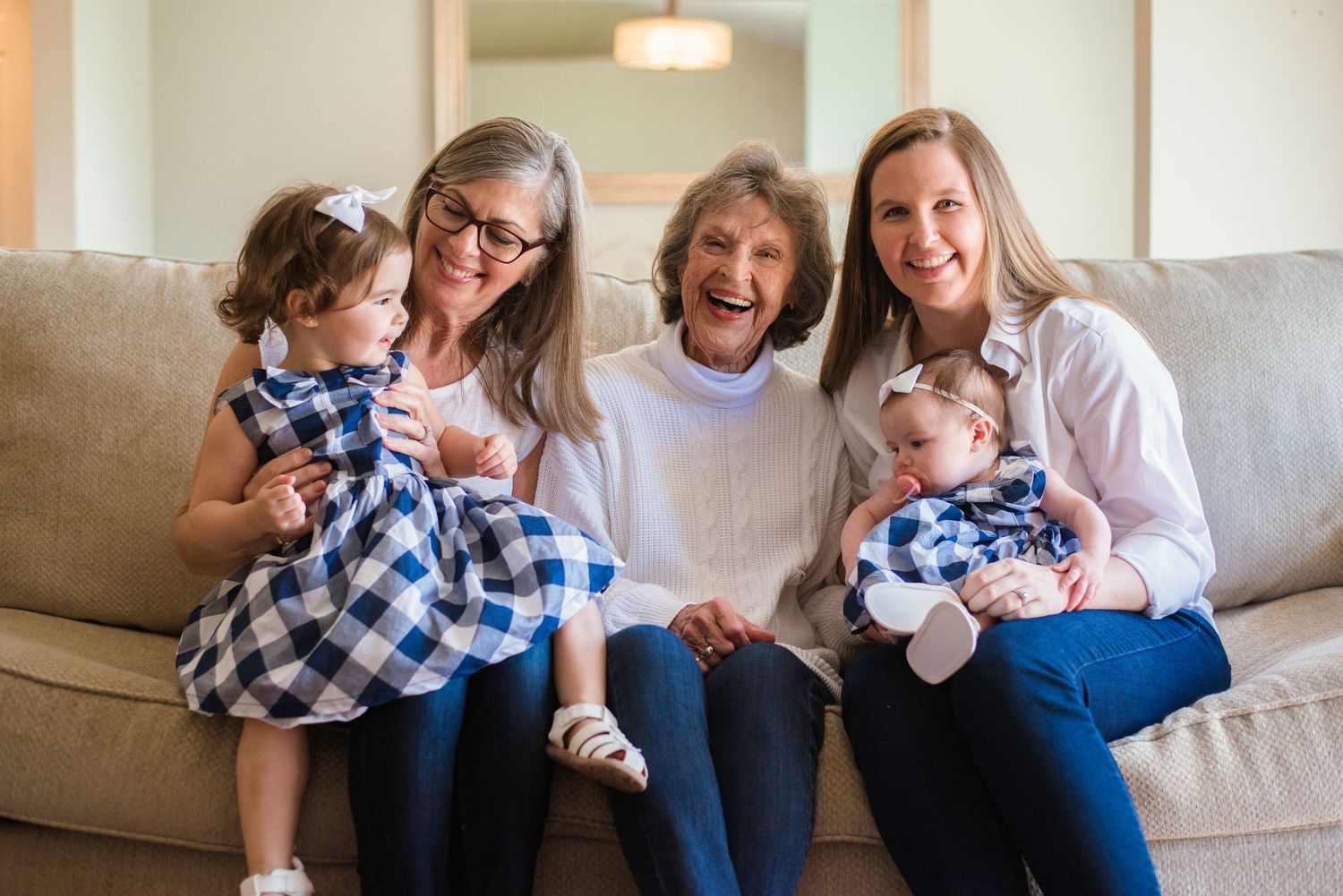 Three generations portrait indoors — natural light family lifestyle session by Alexandra Hall, Jacksonville FL