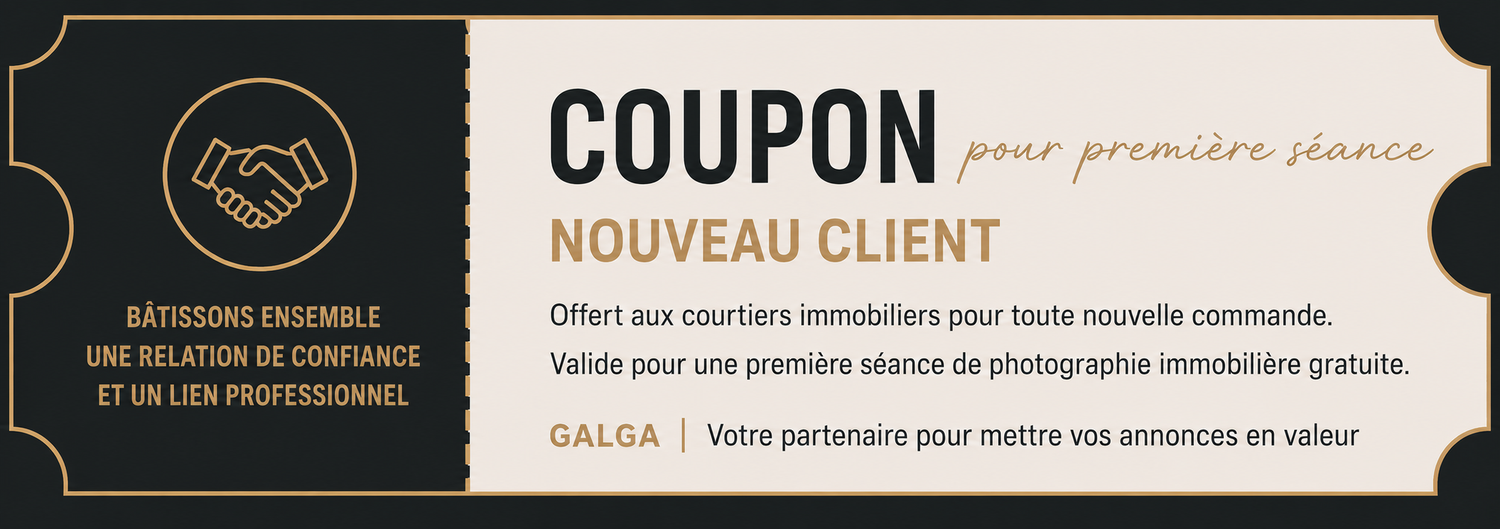 Free photography session coupon for real estate services including HDR photos, drone and video in Montréal