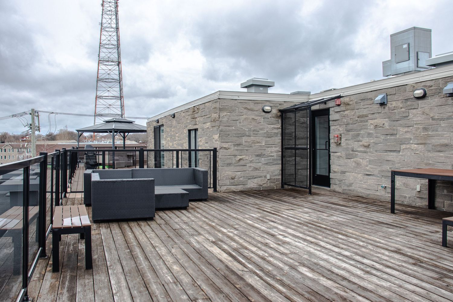 Modern residential building exterior photographed in Montréal showing clean architecture and urban surroundings