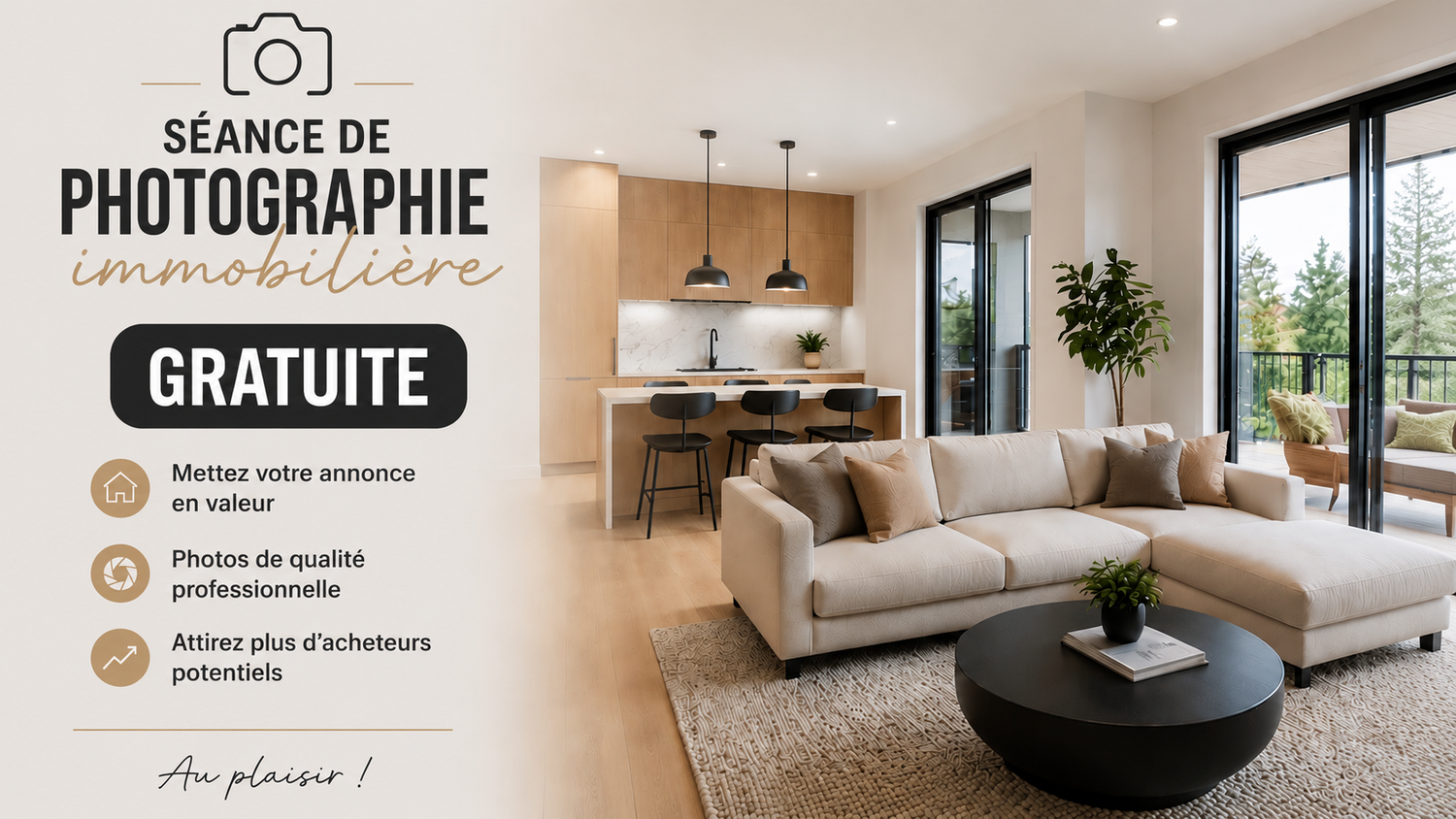 Free photography session coupon for real estate services including HDR photos, drone and video in Montréal