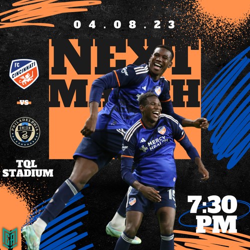 Soccer match social media banner featuring game details with orange and blue design elements for stadium event at 7:30 PM.