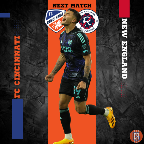 FC Cincinnati match promotion image featuring a soccer player in dark uniform and yellow gloves against an orange backdrop.