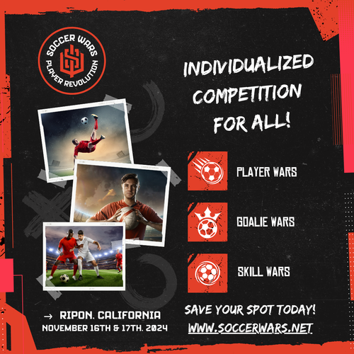 Soccer advertisement featuring player photos and program info for individualized competition training in Ripon, California.