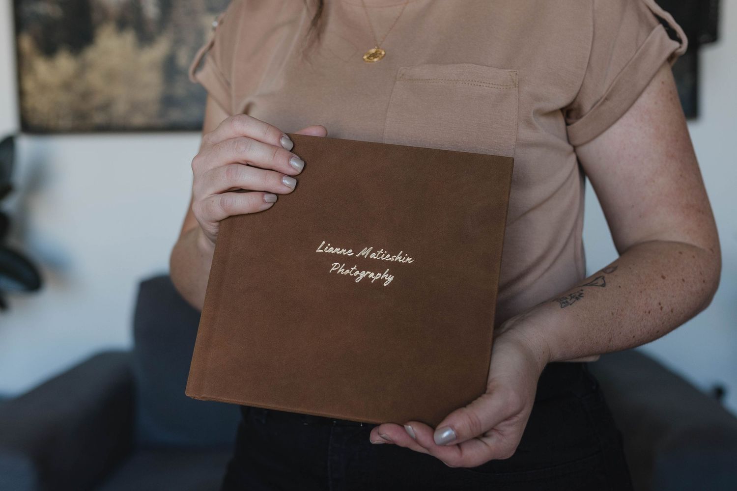 A series of hands holding and opening brown paper envelopes in a sequence of lifestyle photography shots.