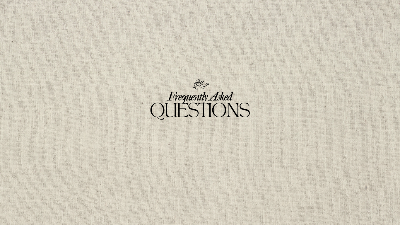 Elegant text design reading 'Frequently Asked Questions' in calligraphic script on a textured beige background.