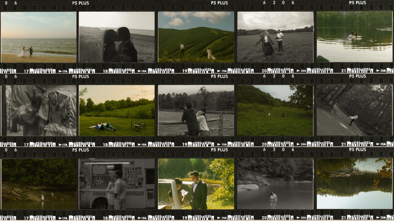 Film strip thumbnails showing outdoor scenes with trees and natural landscapes.