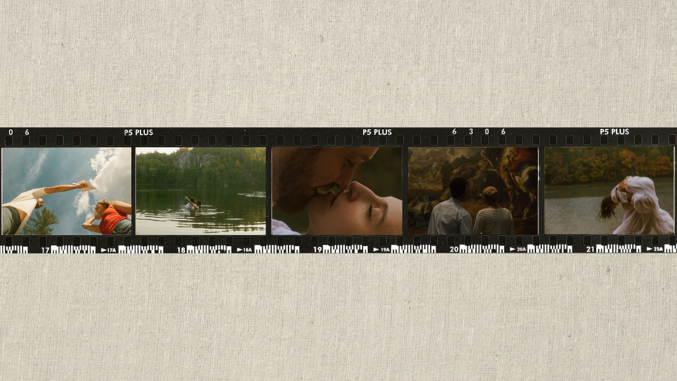 Film strip showing multiple frames of a dramatic scene with characters in a dimly lit interior setting.