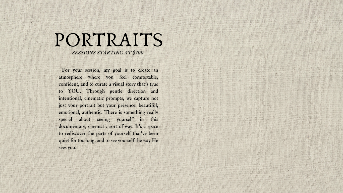 A minimalist page header showing the word 'PORTRAITS' in elegant serif typography against a light background.