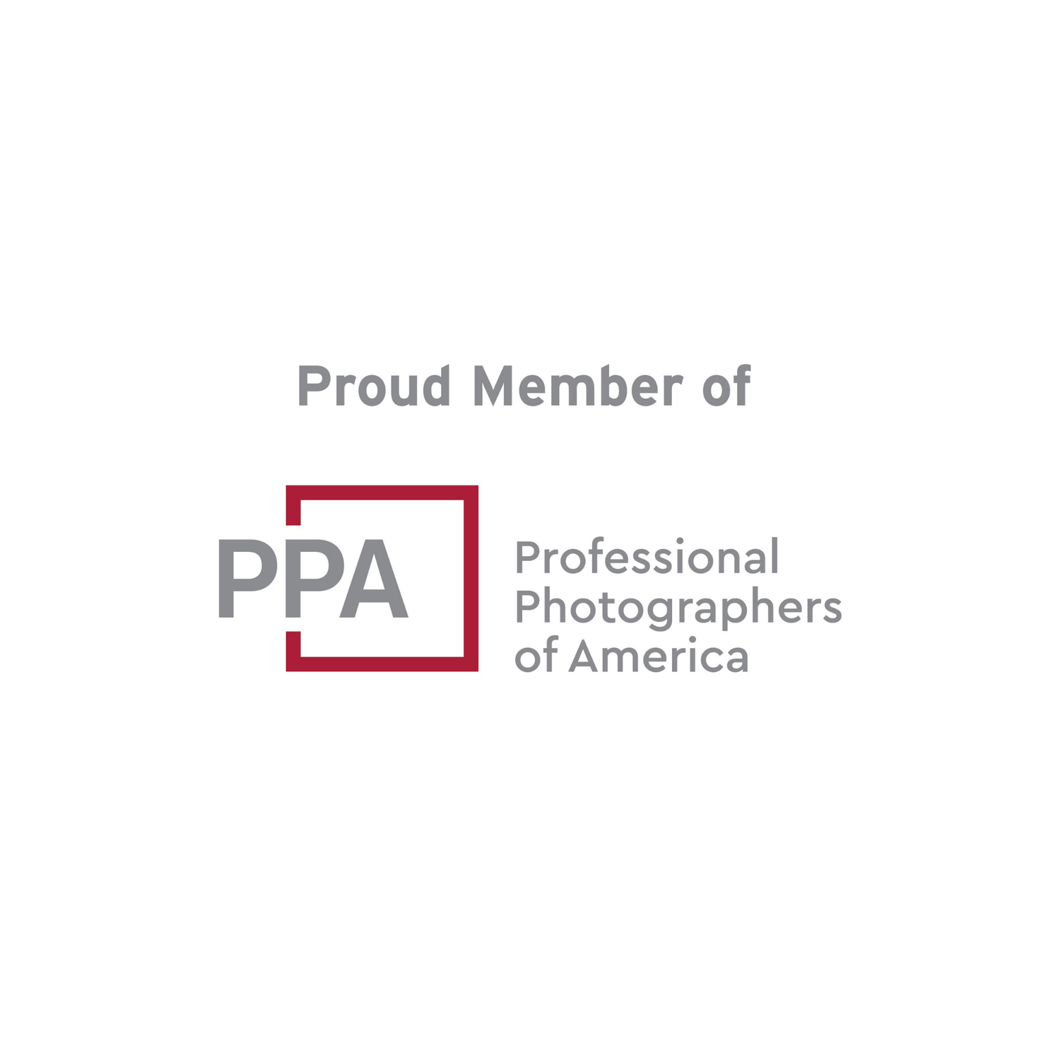Professional Photographers of America proud member logo with red square PPA emblem.