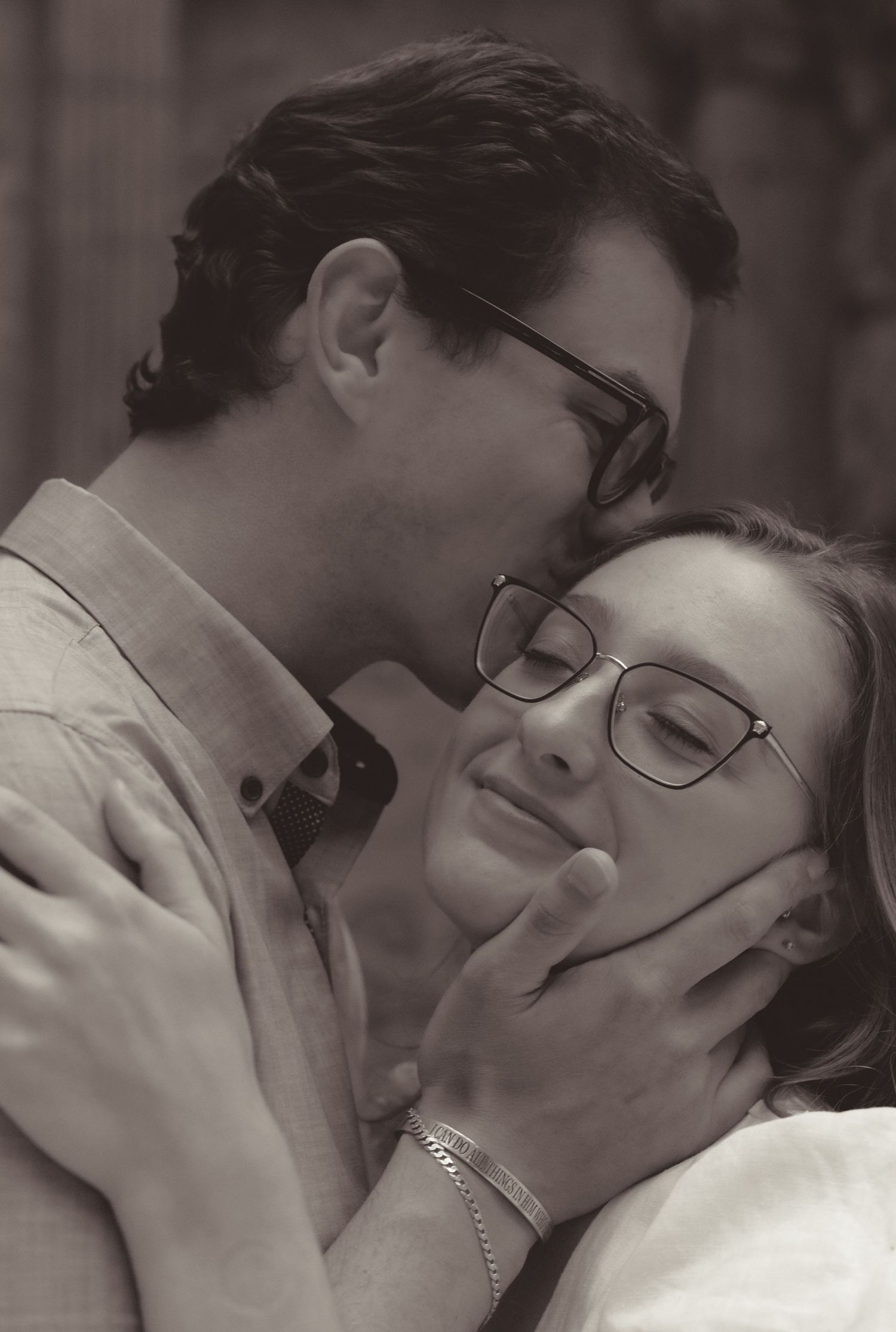 A series of intimate black and white romantic photographs showing tender moments between a couple.