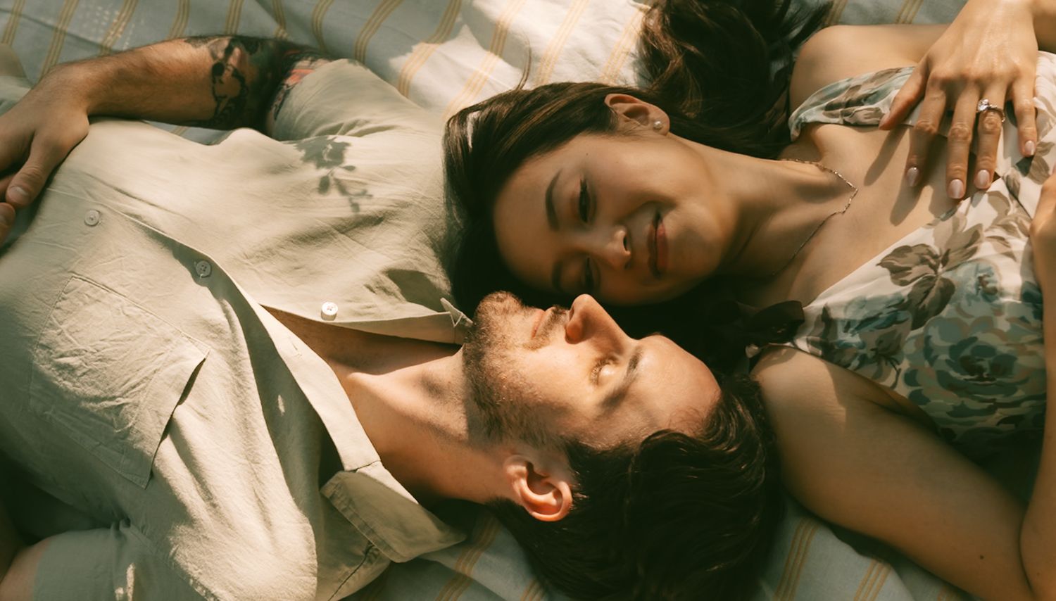 Collection of romantic portraits showing couple in intimate repose.