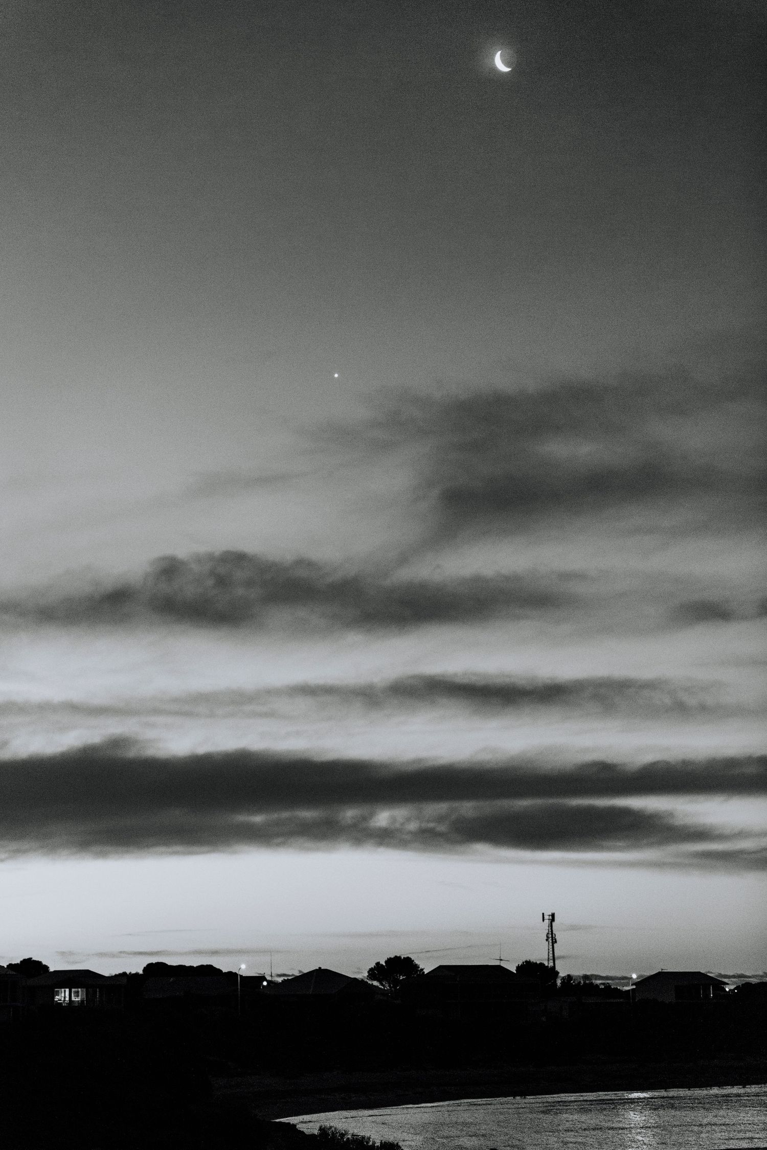Hazy image of the moon rising above Marion Bay, Yorke Peninsula, South Australia