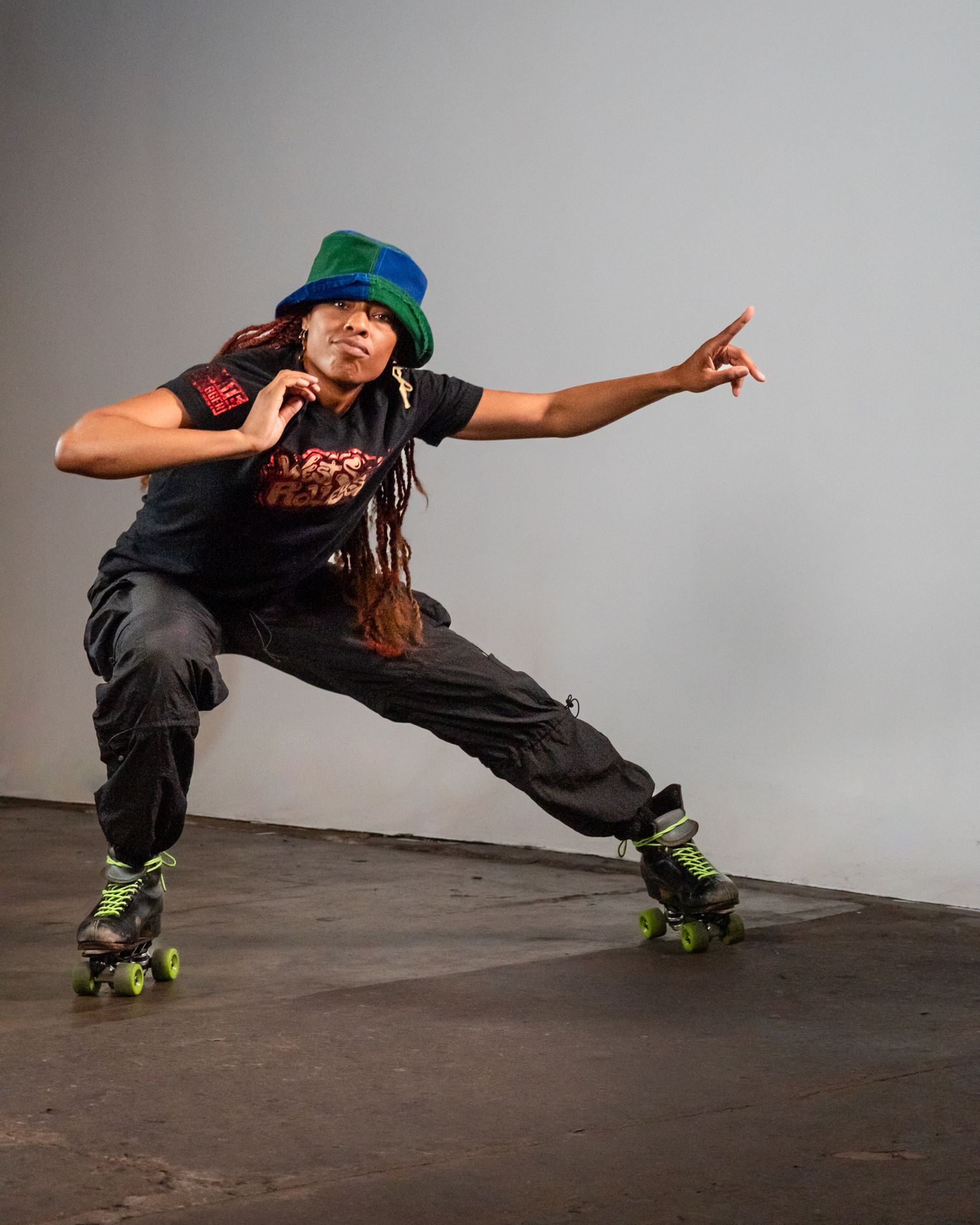 Professional headshot photograph of a woman roller skater and model by Don Wilson in a photo studio in California.