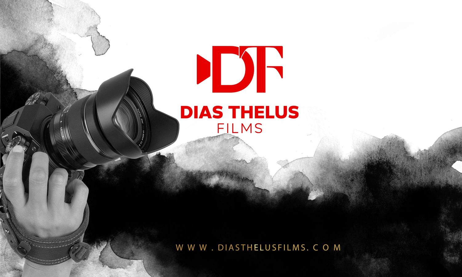 Dias Thelus Films logo with a camera and ink splash on white background, professional videography branding.