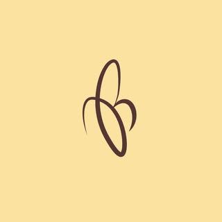 Minimalist line art logo of a banana in dark brown on a soft yellow background.