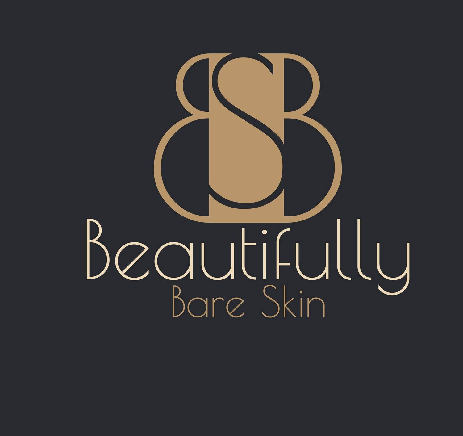 Gold and dark grey logo for Beautifully Bare Skin featuring intertwined B and S letters in an elegant monogram design.