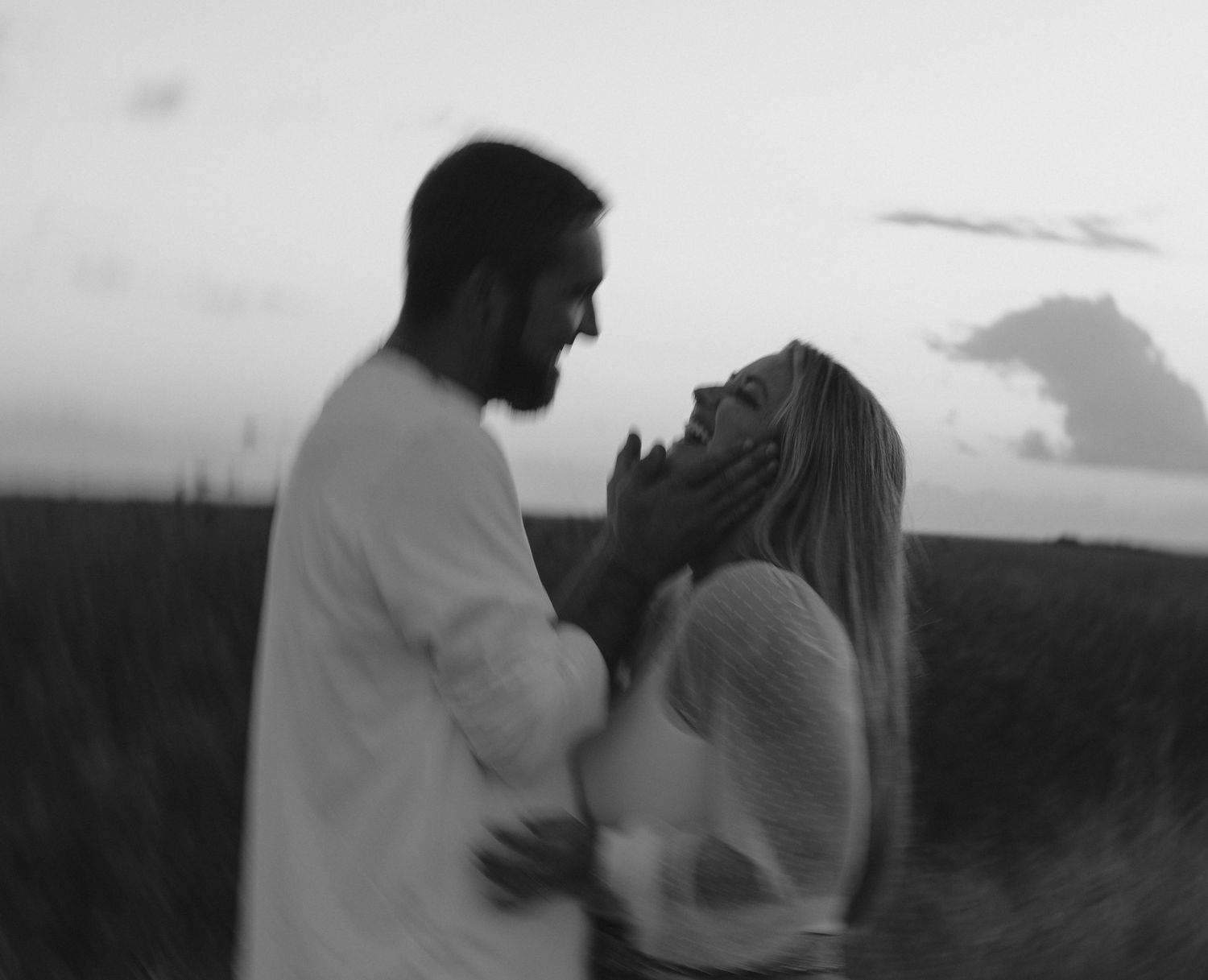 A black and white photo sequence shows two figures dancing together in silhouette against a dark background.