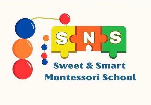 SNS Sweet & Smart Montessori School colorful puzzle piece logo with blue, green, red, and orange design elements.