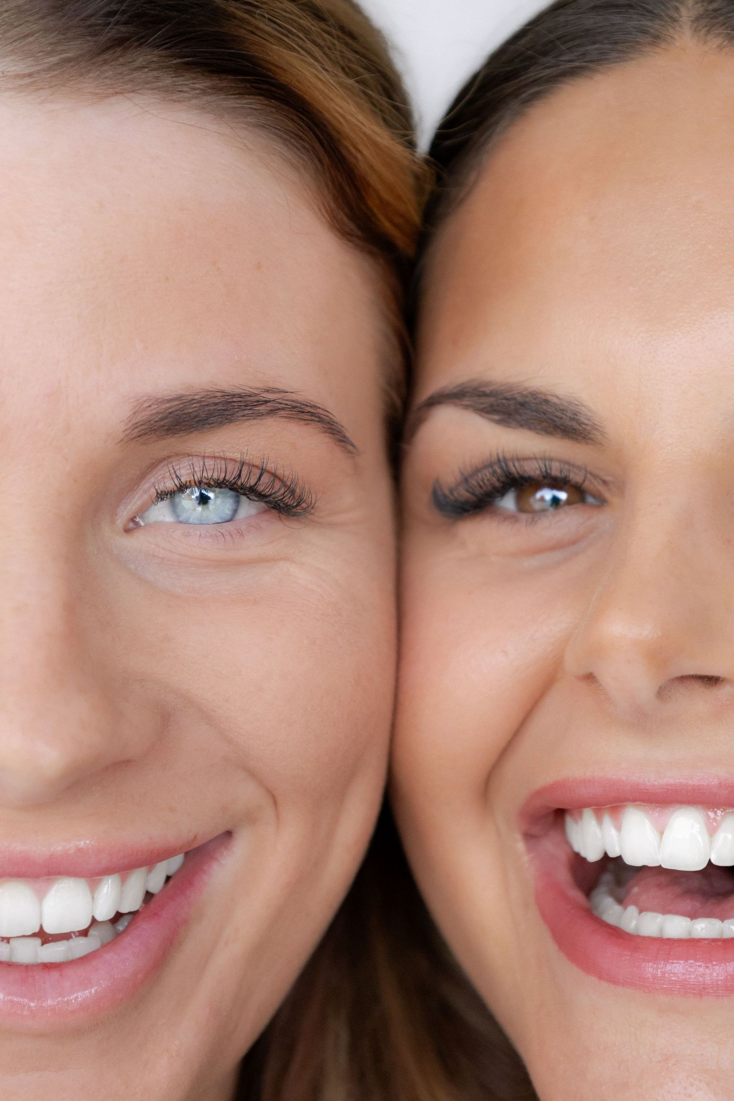A series of cropped photos showing bright smiles and blue eyes in a progressive sequence.