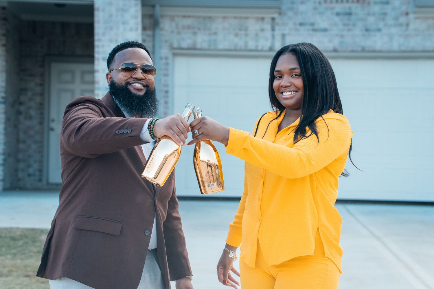 Outdoor photo series featuring people in yellow and brown outfits. Powerrpackmedia Houston Texas