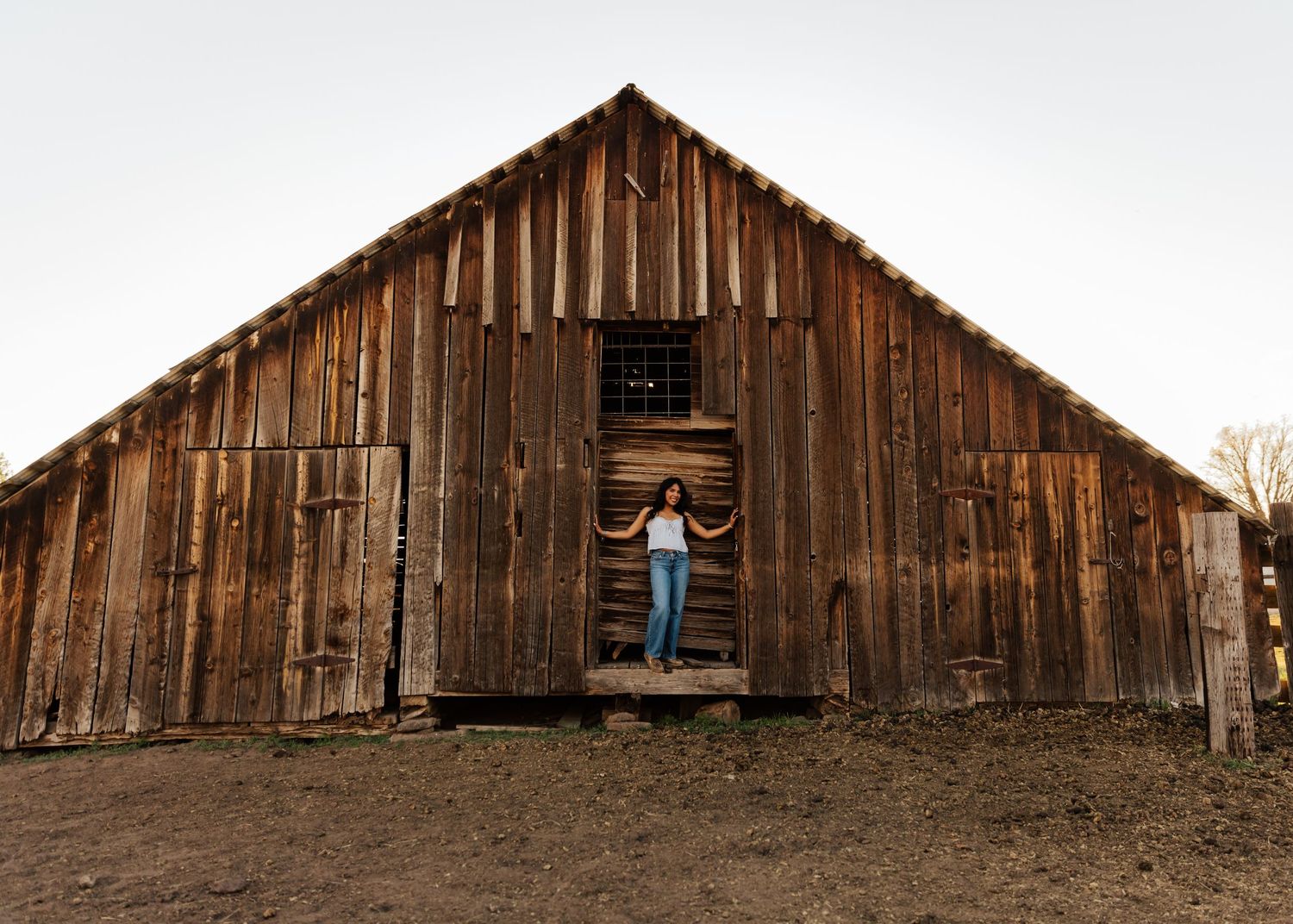 Weathered wooden barn with vertical planks photographed from different angles.