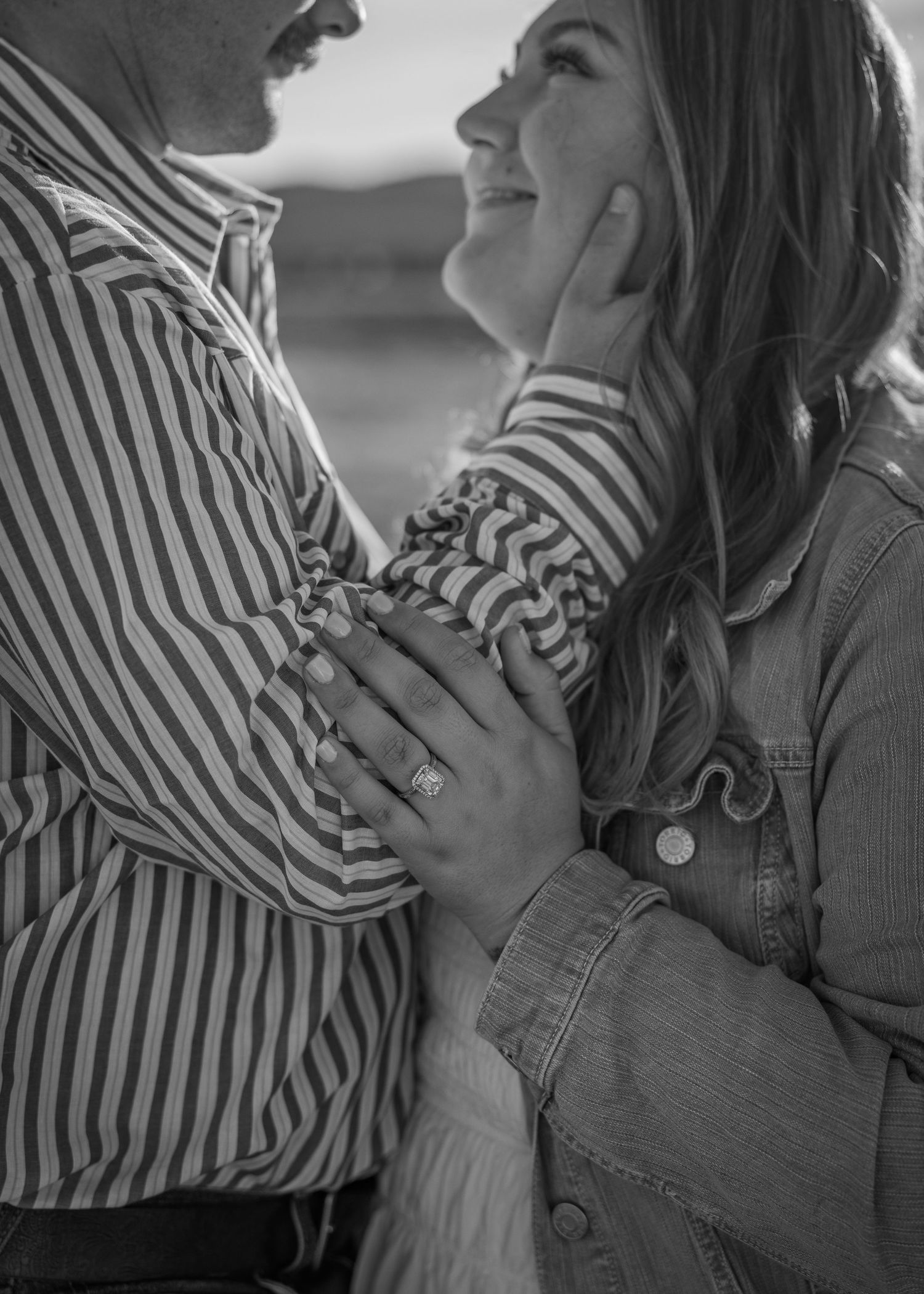 An intimate black and white photo sequence capturing tender moments between a couple.