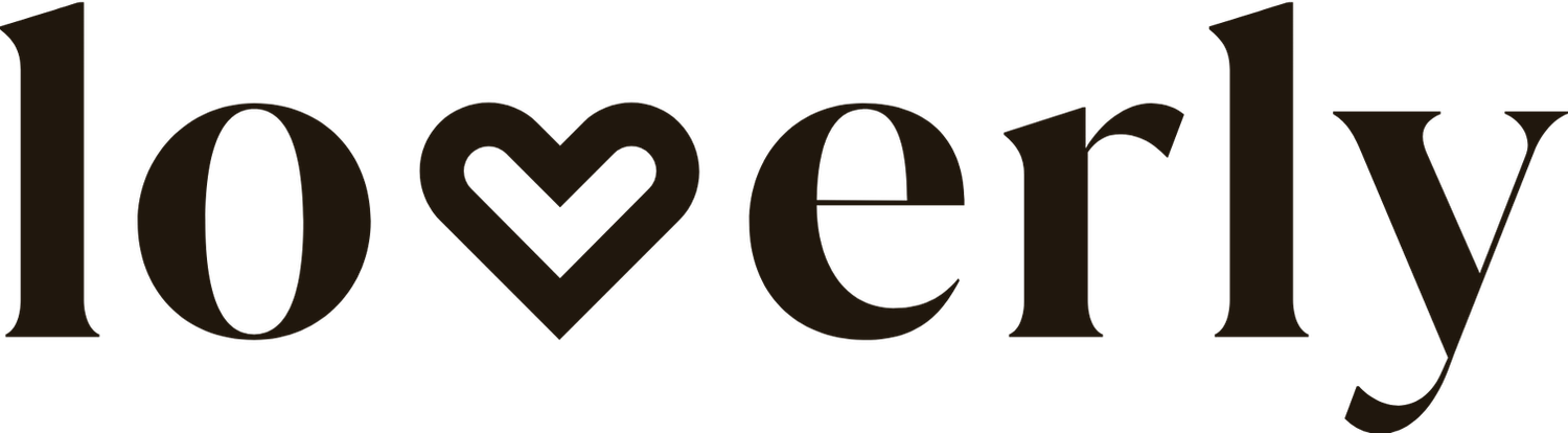 Loverly brand logo featuring the word loverly in dark brown with a heart shape replacing the letter v.