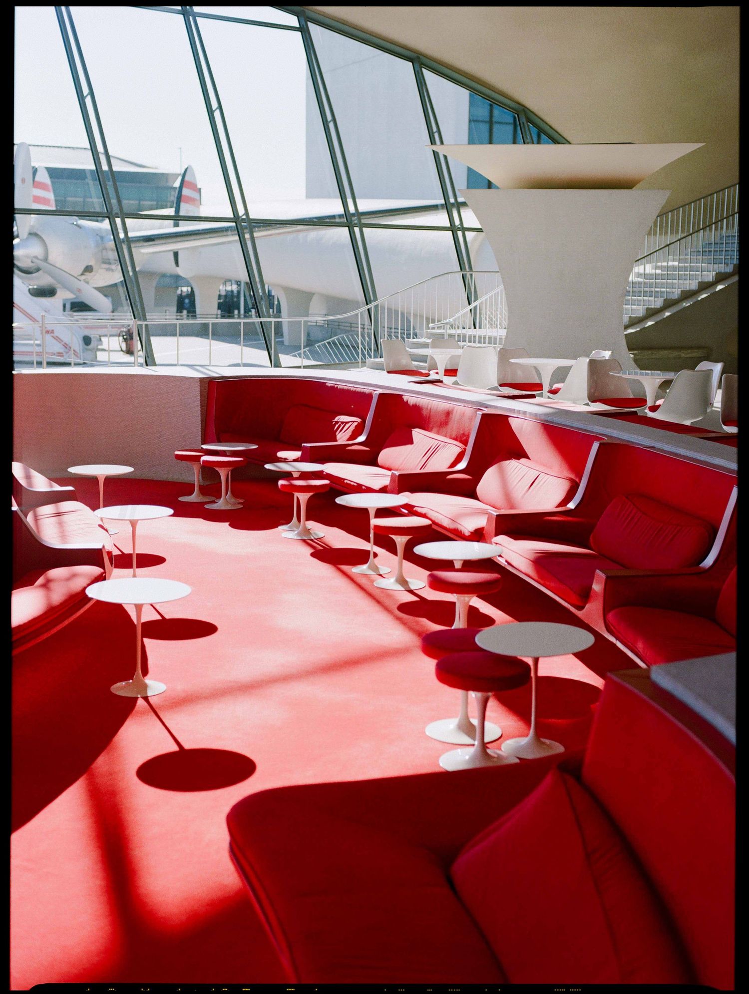 TWA Hotel Sunken Lounge on film.