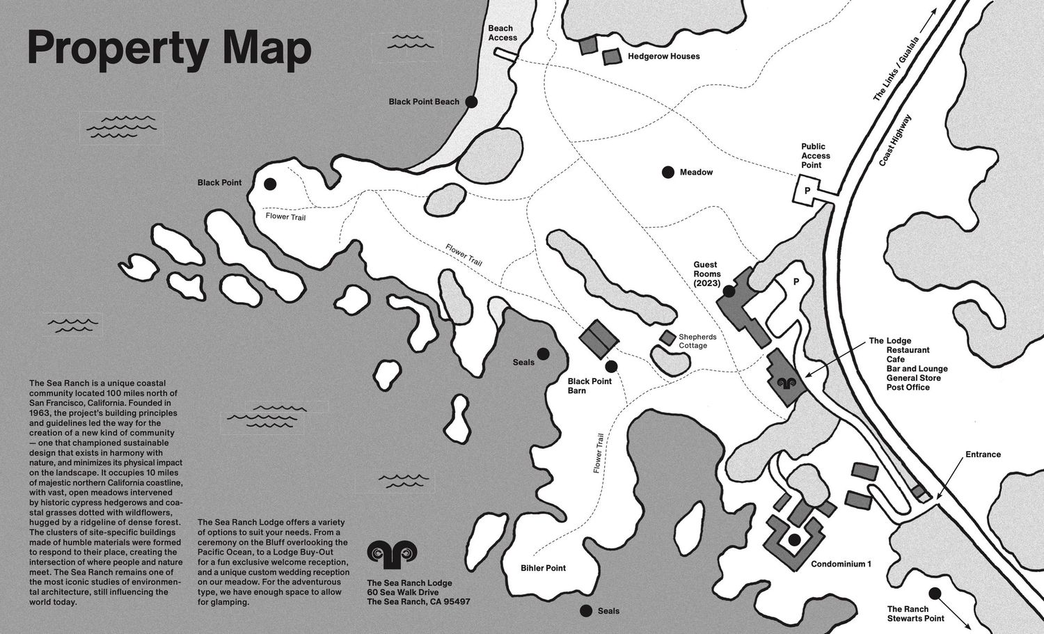 Detailed property map showing the layout and key locations of a large estate or venue.