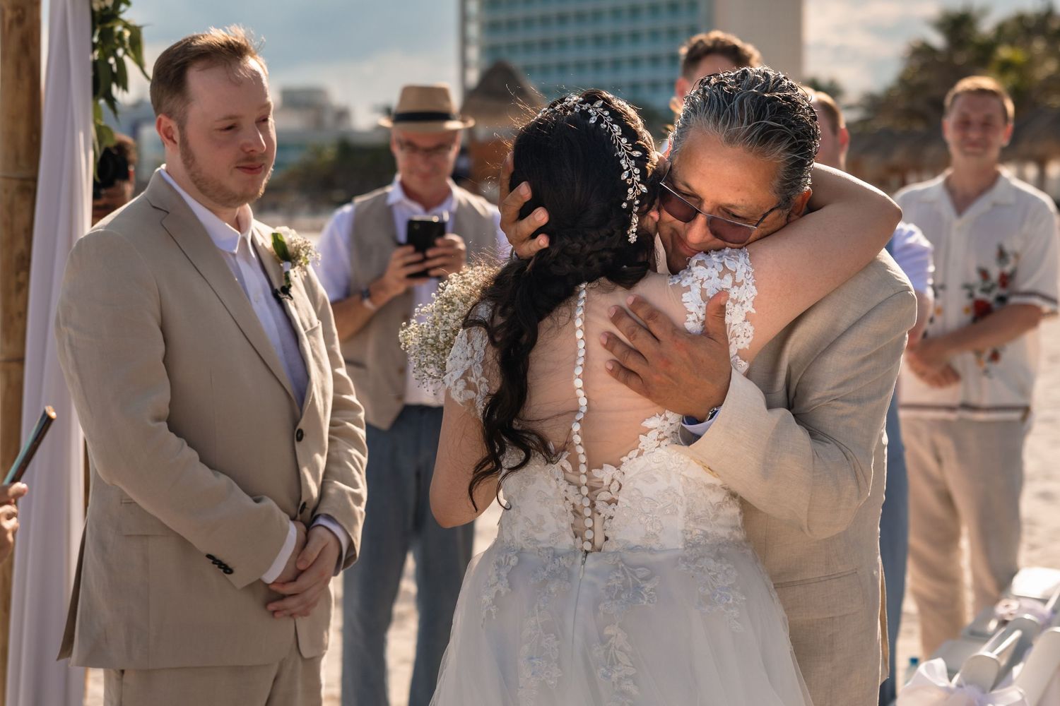 Candid wedding moment captured by Paco Aguilar during a destination wedding in Mexico