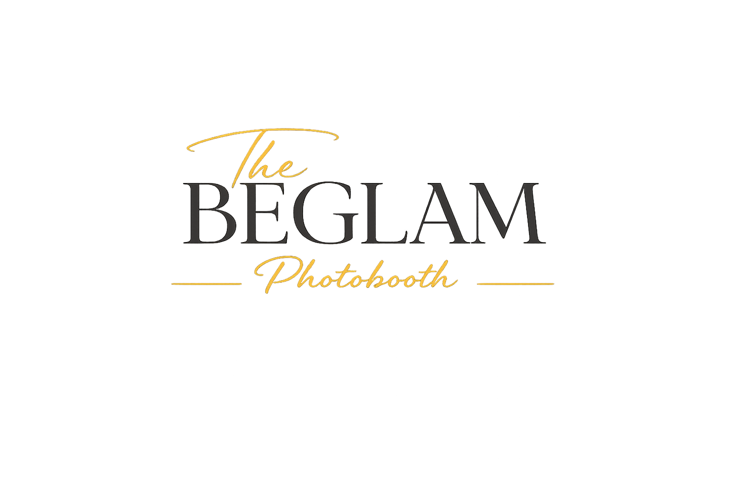 Elegant gold and black logo design for The Beglam Photobooth with stylish typography and minimal aesthetic.