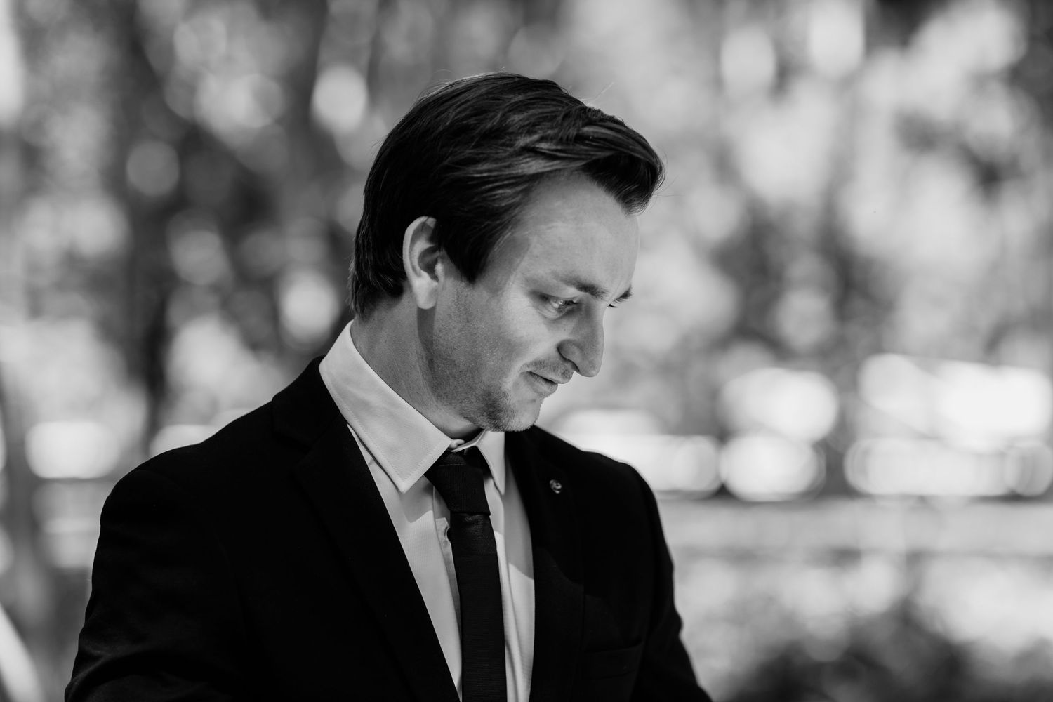 Black and white portrait of formal wedding attire and details.Currumbin Valley wedding photography Gold Coast