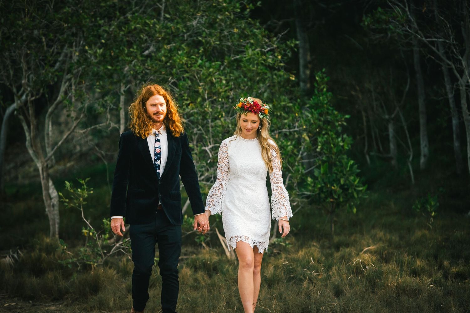 Natural woodland wedding photography with couples posed among trees and greenery.DIY wedding Gold Coast elopement photographer Gold Coast