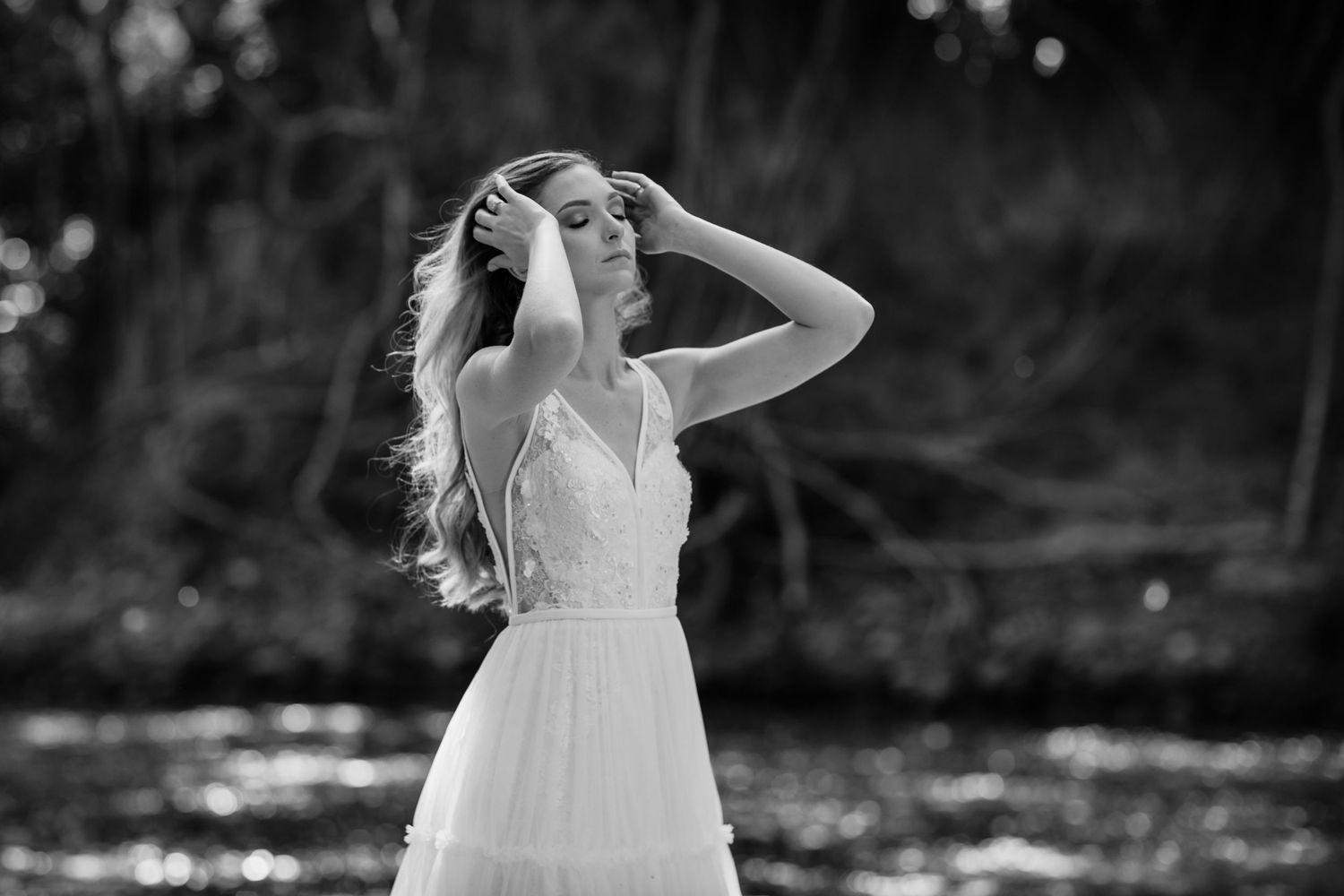 Black and white wedding photography capturing intimate moments in a natural setting.Gold Coast beach wedding photography