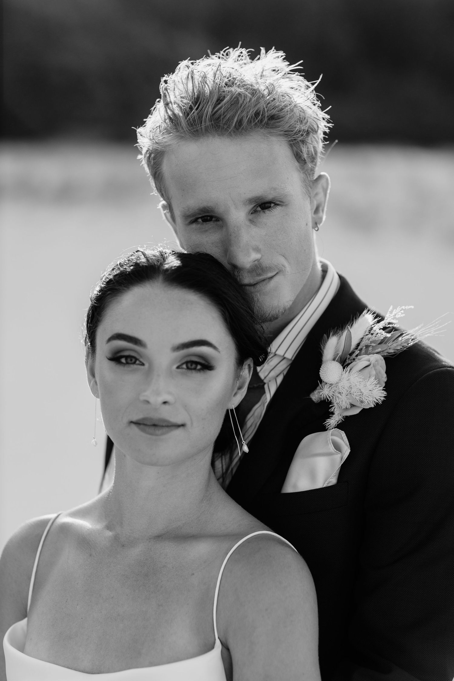 Black and white close-up portraits of a couple on their wedding day.Miami Burleigh heads beach wedding