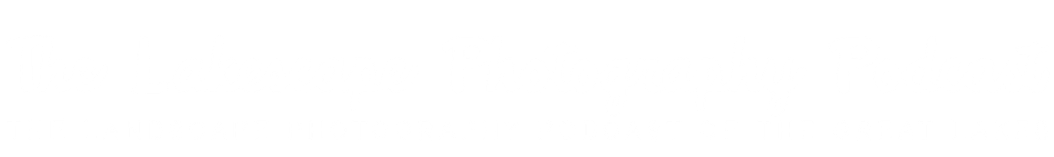 White text logo for The Lakescape Photography Podcast on a black background with subtext about the Great Lakes.
