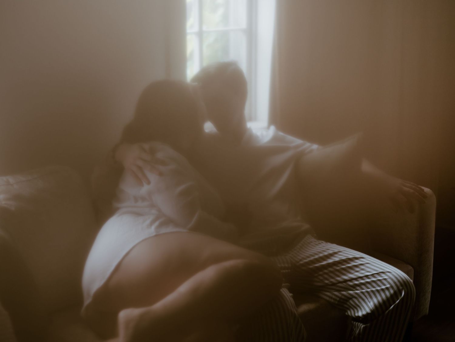 Atmospheric series of dark silhouettes against window light creating a dreamy, cinematic mood.