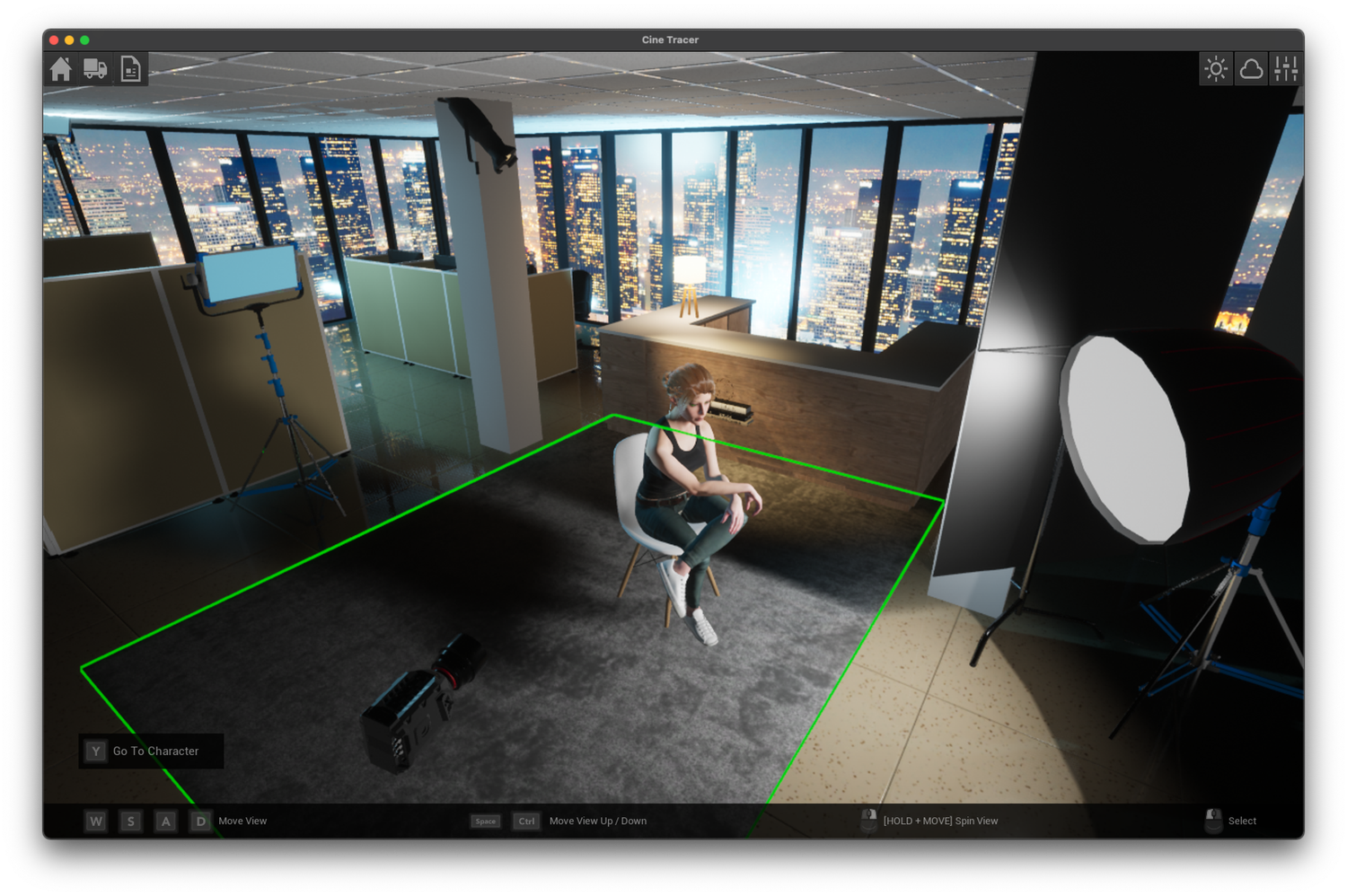 Security camera monitoring system displays multiple views of an office space interior and corridor.